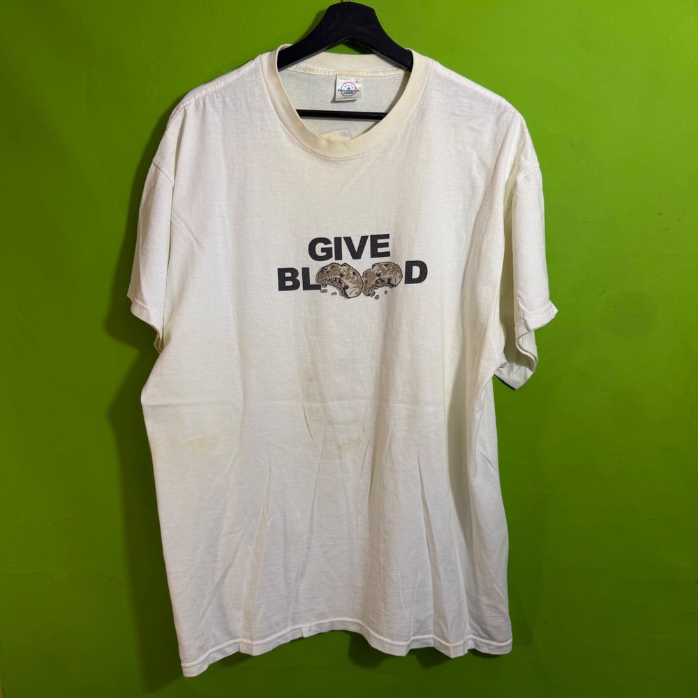 Vintage 2002 Give Blood Get Cookies T-Shirt White XL Delta